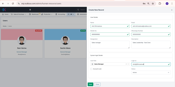 Adding a new employee and assigning a role.