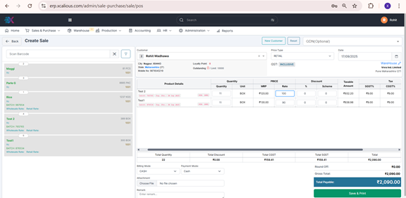 Creating a sales invoice.